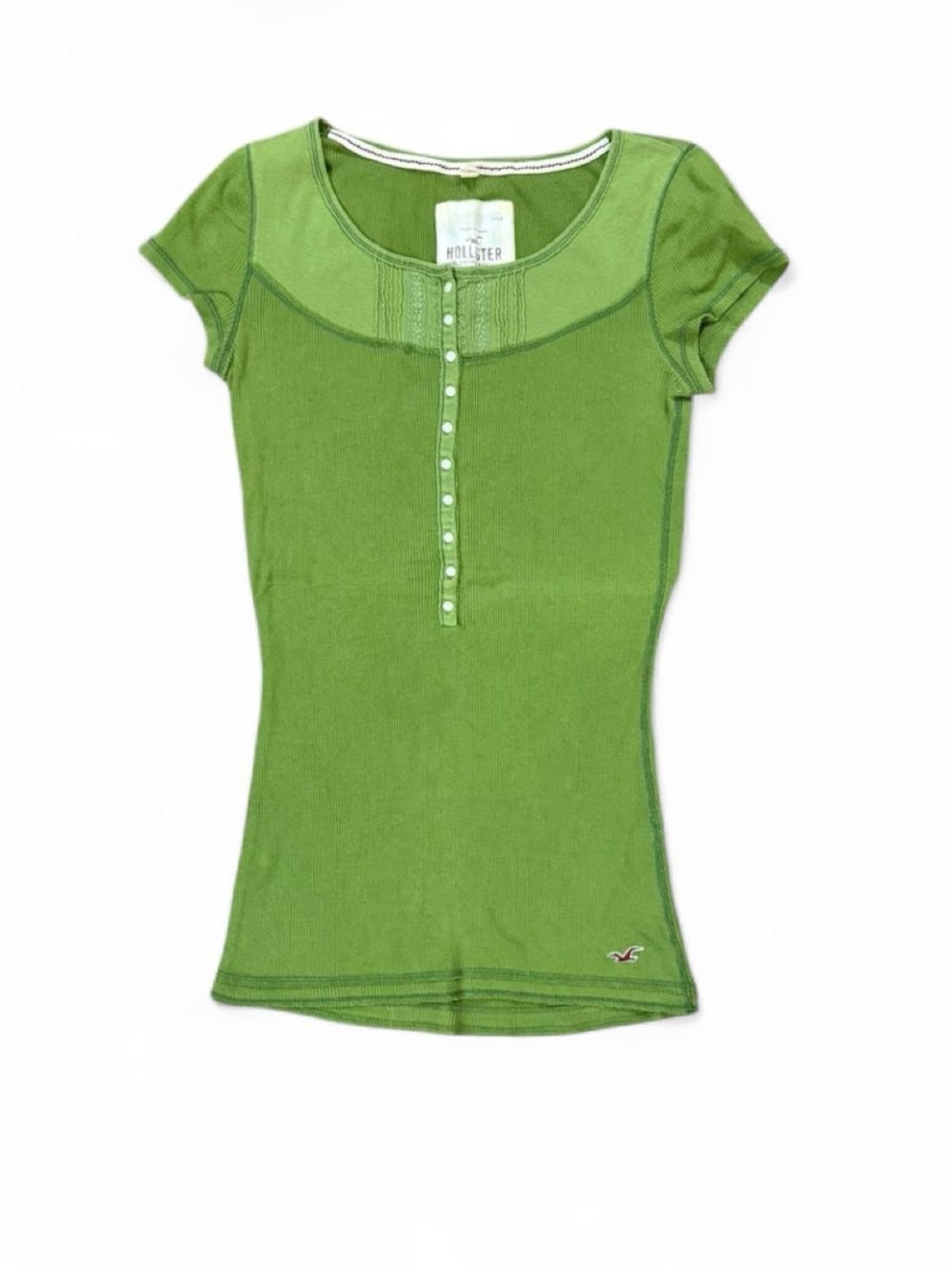 Vintage Y2K Hollister Green Henley Short Sleeve T-Shirt Women’s Size M